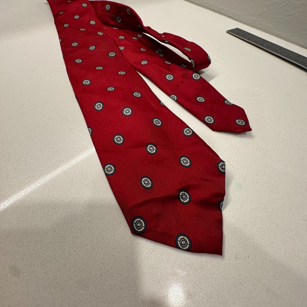 Vintage Christian Dior Tie 100% Silk Red Geometric Paris Cravates Necktie Adult